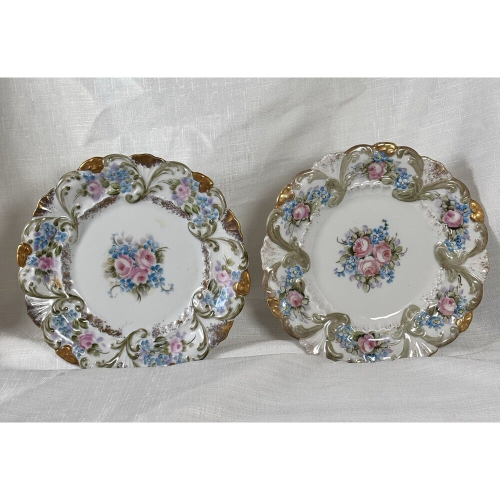 Vintage Hertel & Jacob Plates Set of 2 Bavaria Germany Hand Painted Artist Sign